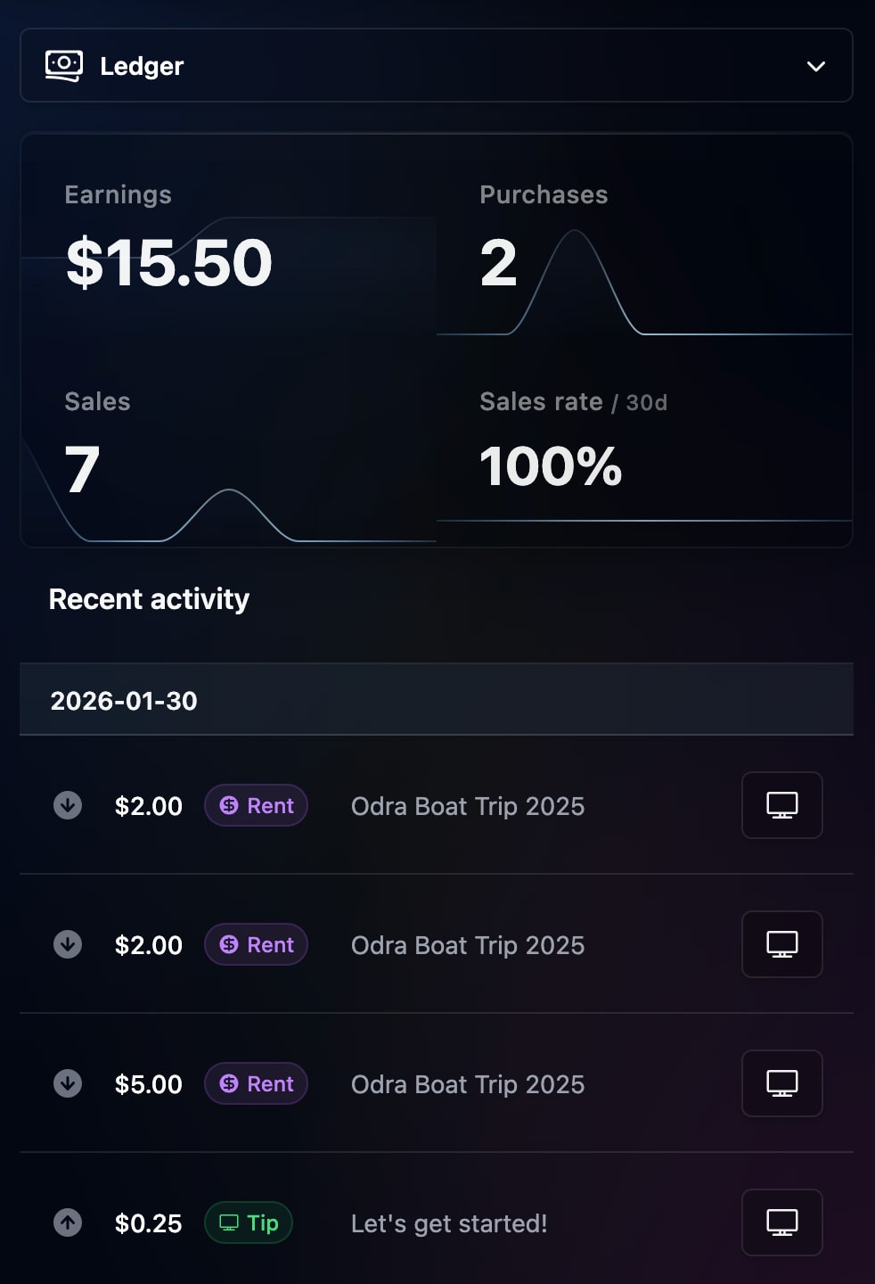 Wallet and earnings interface